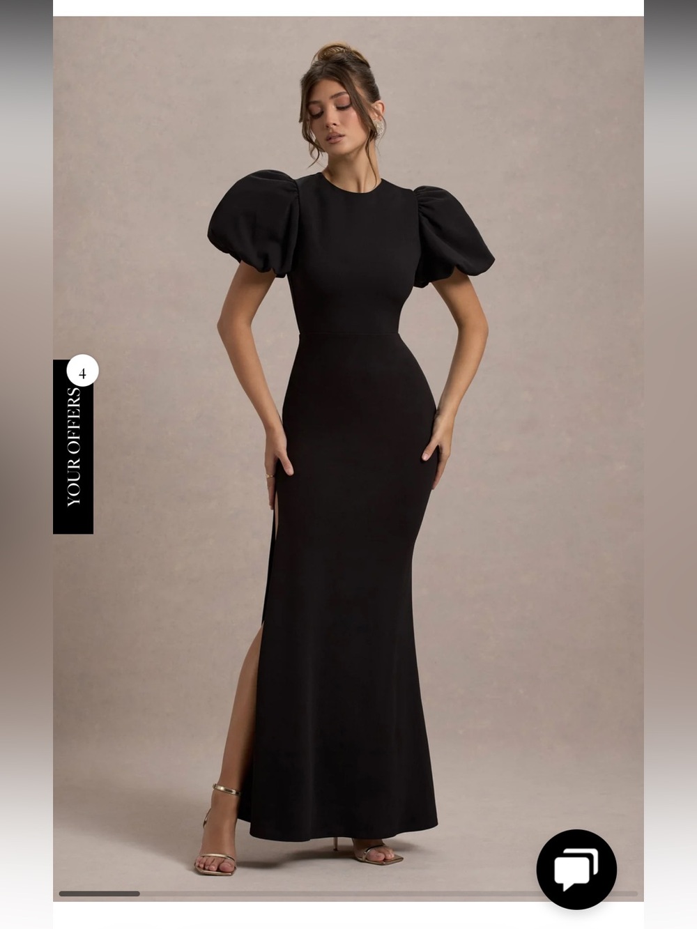 Club L London • LOVE LETTERS Black Puff-Sleeve Maxi Dress - Picture 2 of 8